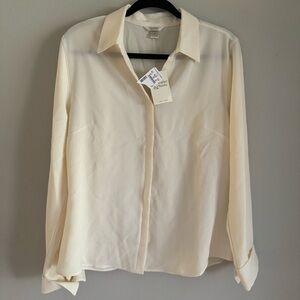NWT Christopher & Banks Long Sleeve Button Down Ivory Cream Blouse Size L